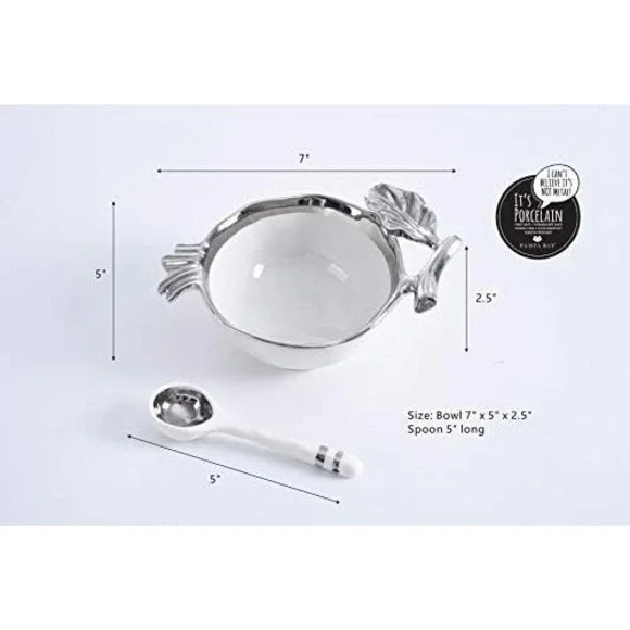 Pampa Bay Silver Pomegranate Bowl‎ and Spoon Set Titanium Finish- Beautiful NEW - Picture 8 of 8